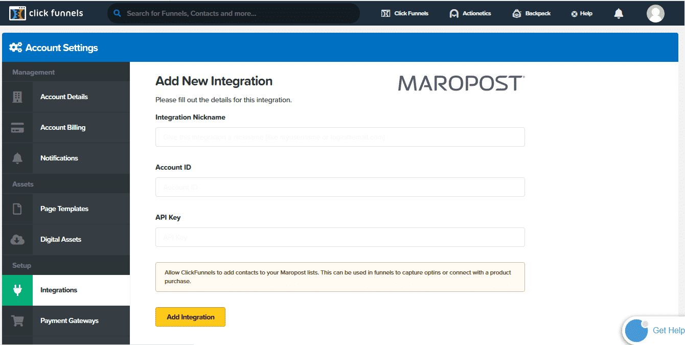 Integrate ClickFunnels With Maropost