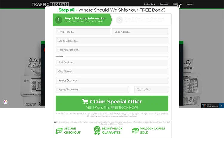 Traffic secrets checkout form