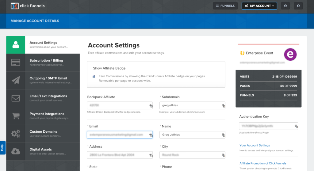 clickfunnels account settings